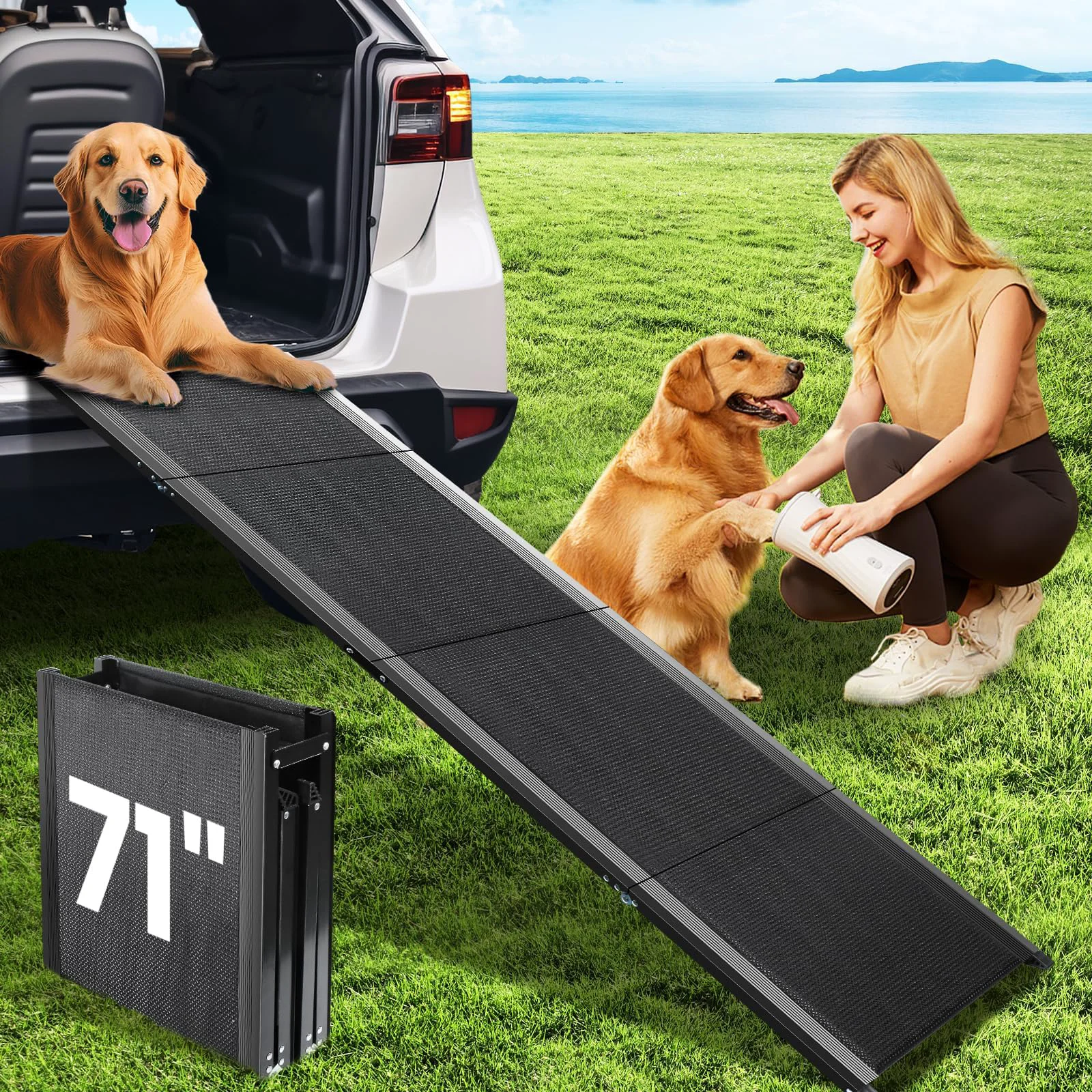 Trendy PALATALA Dog Ramp for Car – 71 Extra-Long Anti-Slip Surface Supports Up to 250 lbs Functional
