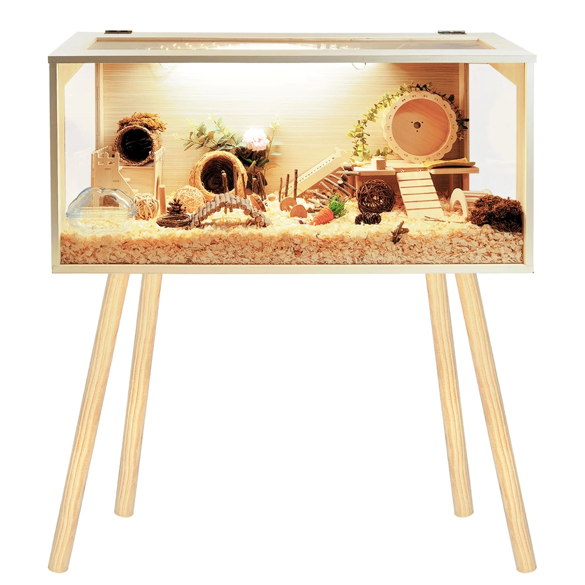 Contemporary PROLEE Hamster Cage – Chew-Proof Wooden Habitat 32-Inch with Acrylic Panels Next-Generation