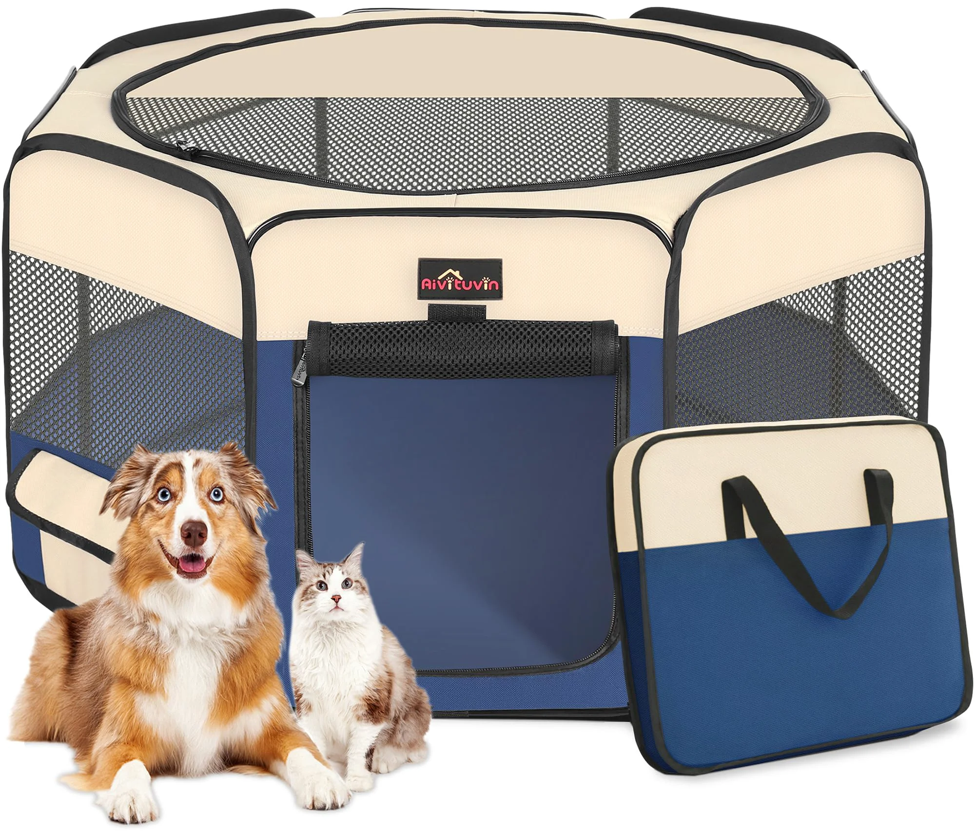 High-Quality Aivituvin Dog Playpen – Foldable Portable Pet Pen with Shade Cover Blue L Casual