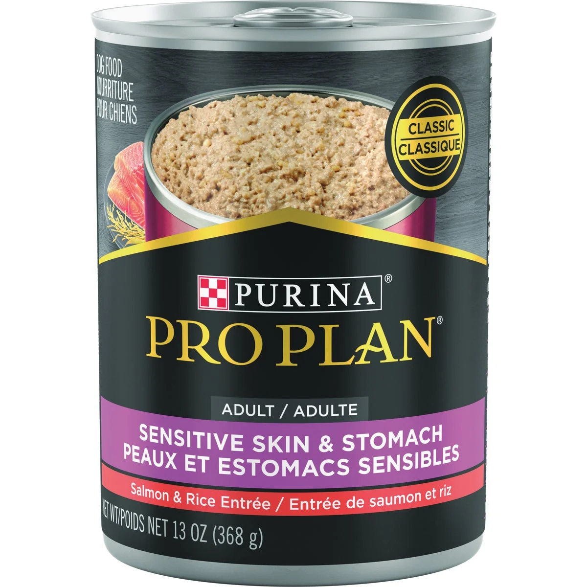 Premium Purina Pro Plan Sensitive Skin Stomach Salmon Rice Adult Dog Food Pate 13 Oz. Relaxed
