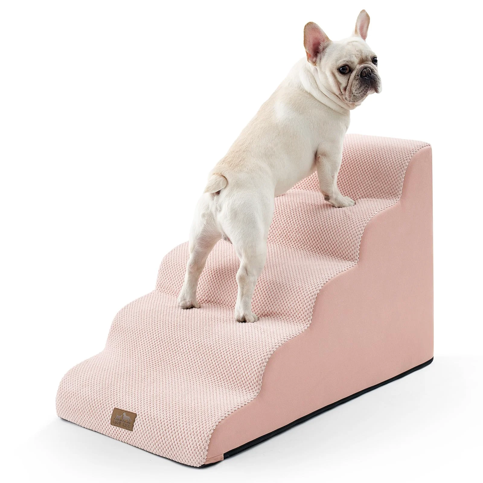 Detailed COZY KISS Wide Dog Stairs — 5-Step Foam Pet Ladder 19.7-inch Wide Pink Powerful