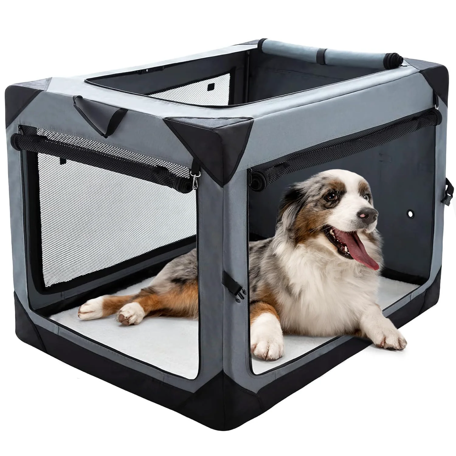 Modern Pettycare 36 Inch Collapsible Crate for Large Dogs 4-Door Foldable Soft Kennel for Indoor Outdoor Travel High-Performance