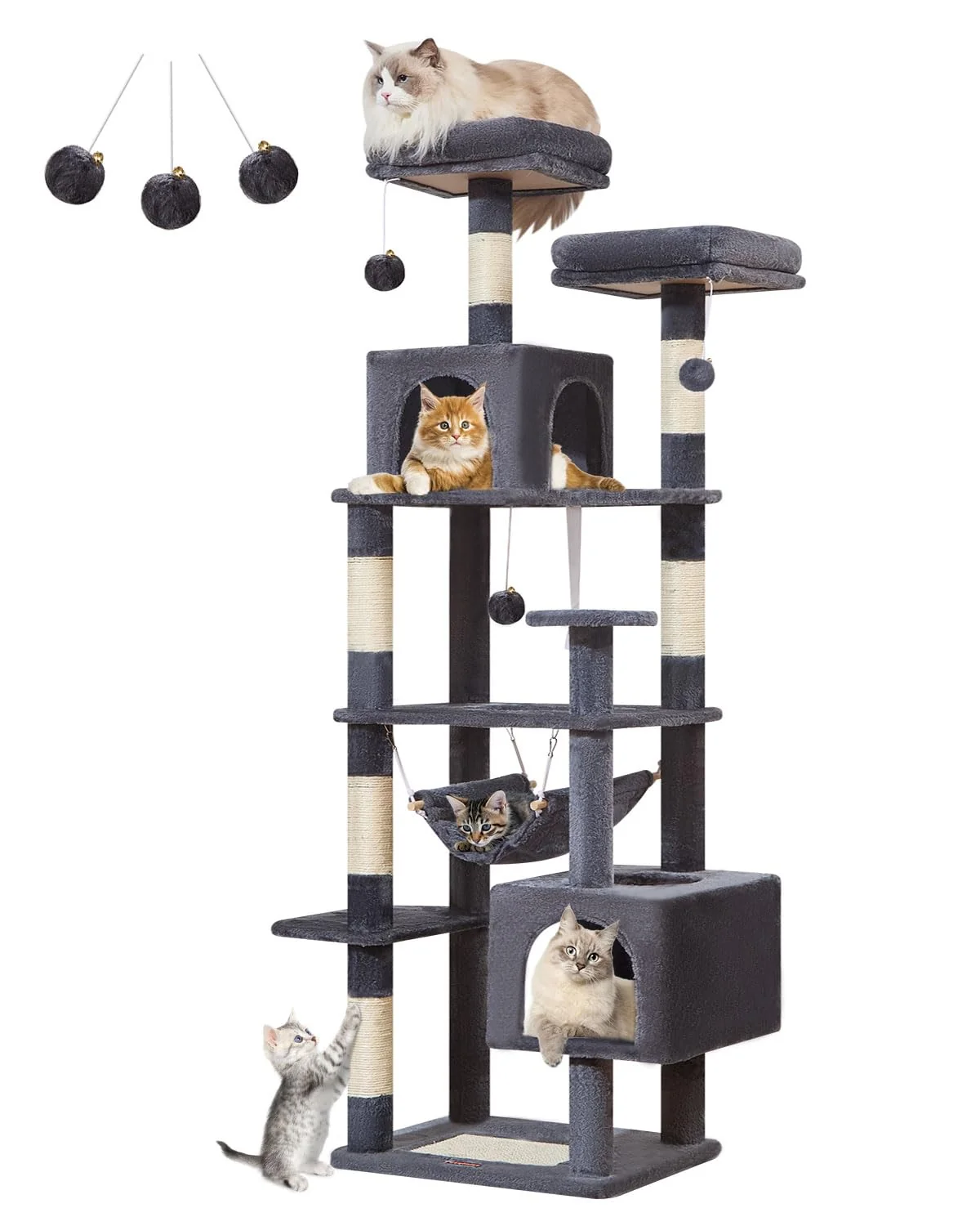 Professional Taoqimiao 68-Inch Cat Tree Smoky Gray – Multi-Level Cat Condo with Scratching Posts Perches Caves Hammock Top-Quality