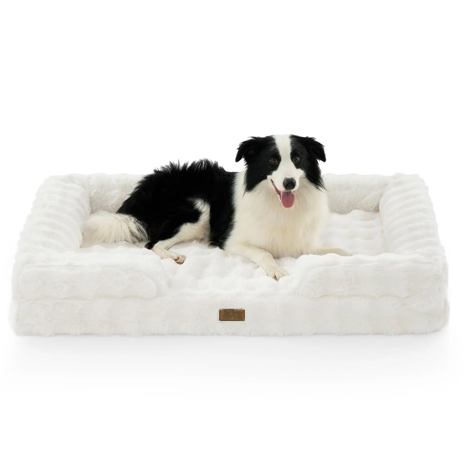 Carefully Designed COZY KISS Orthopedic Dog Bed XXL – Plush Faux Fur 48x35x8 in Supports Giant Dogs up to 150 lbs Secure