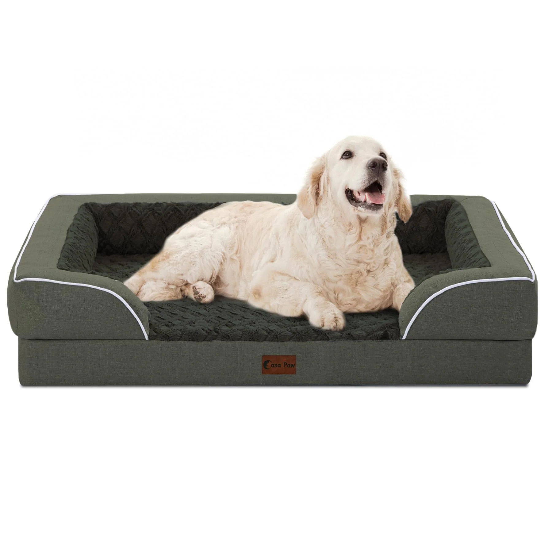 Natural Casa Paw Orthopedic Dog Bed for Extra Large Dogs – Waterproof Memory Foam XL Bed 42×30 in Dark Green Luxury