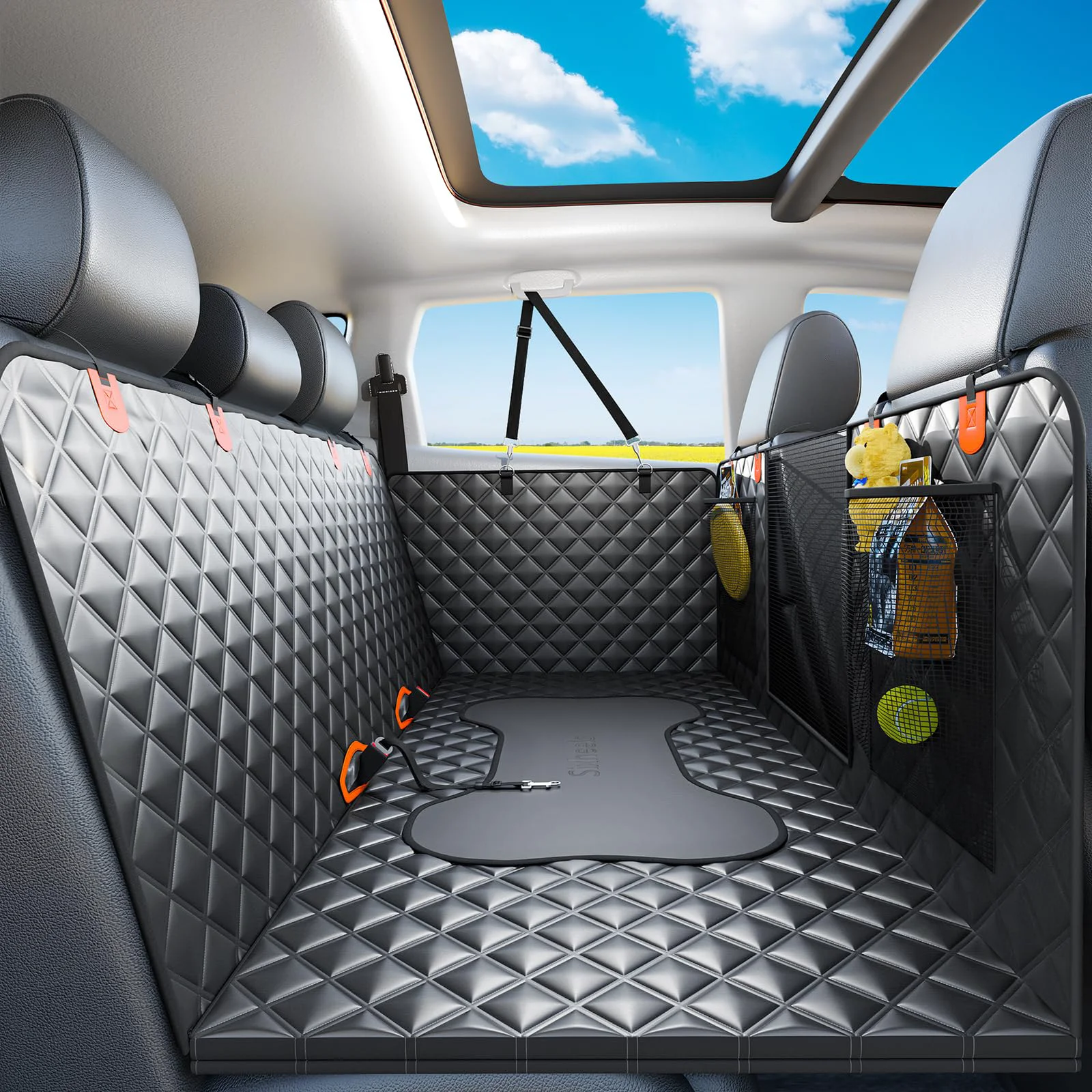 Eco-Friendly Sixheels Dog Car Seat Cover Backseat Protector – Waterproof Hard Bottom Effective