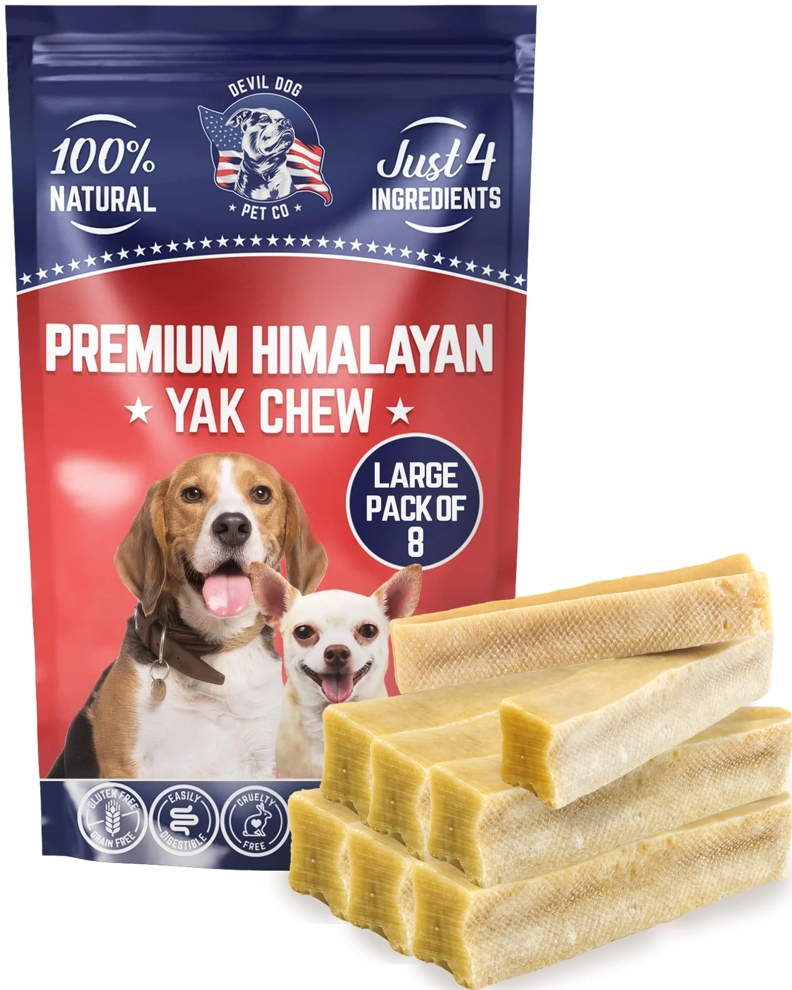 Professional Devil Dog Pet Co Himalayan Yak Cheese Dog Chews – Large 8 Pack Natural Lactose- Outstanding