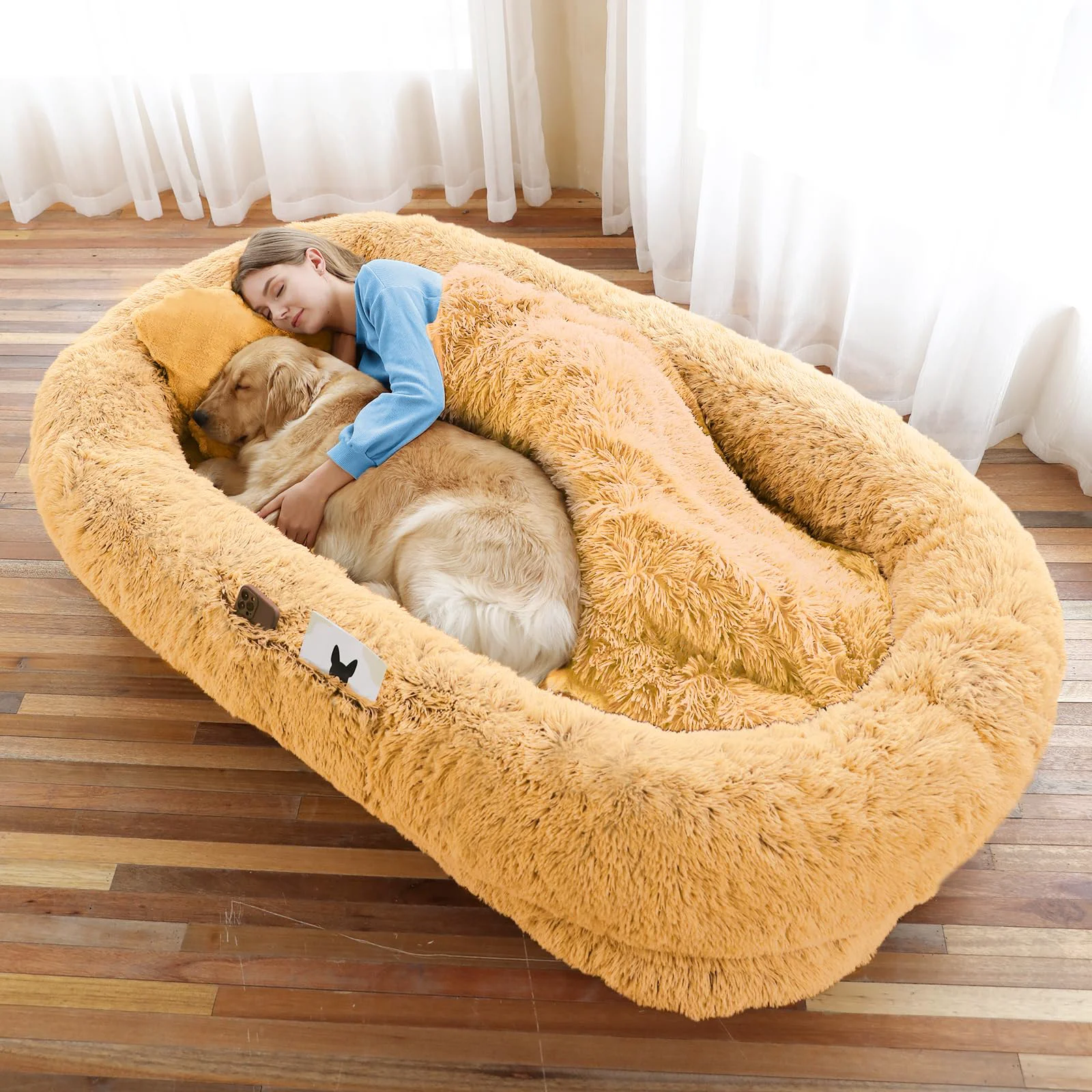 Environmentally Friendly WROS Human Dog Bed 71x45x12 in – Plush Faux Fur Pumpkin Rest for You Pets Dependable