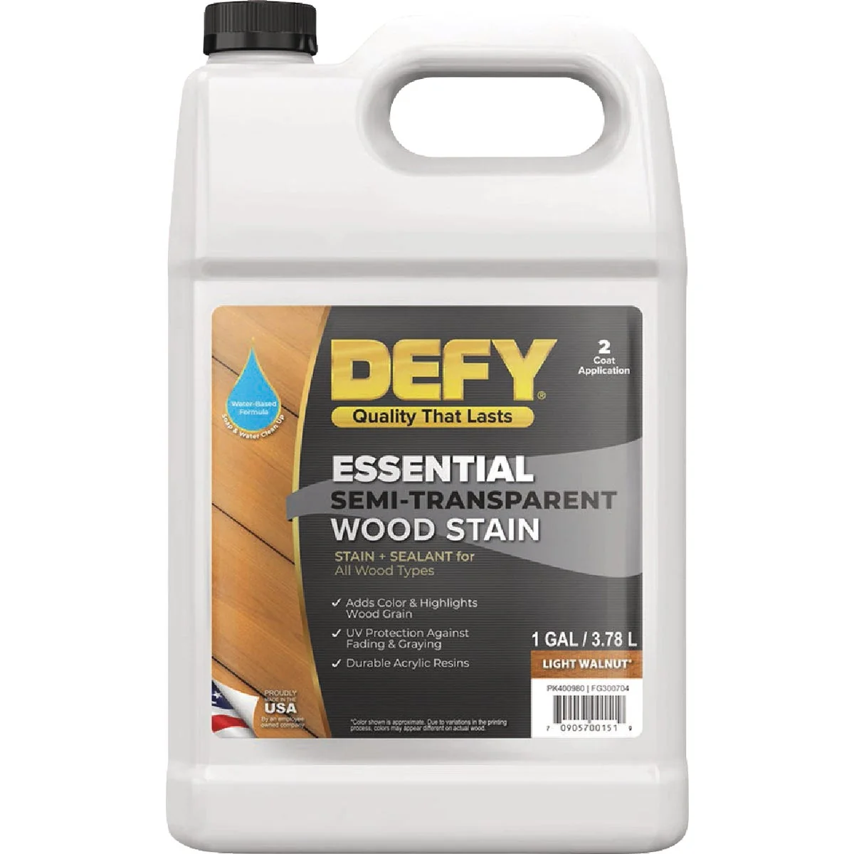 Elegant Defy Essential Semi-Transparent Wood Stain Light Walnut 1 Gal. Reusable