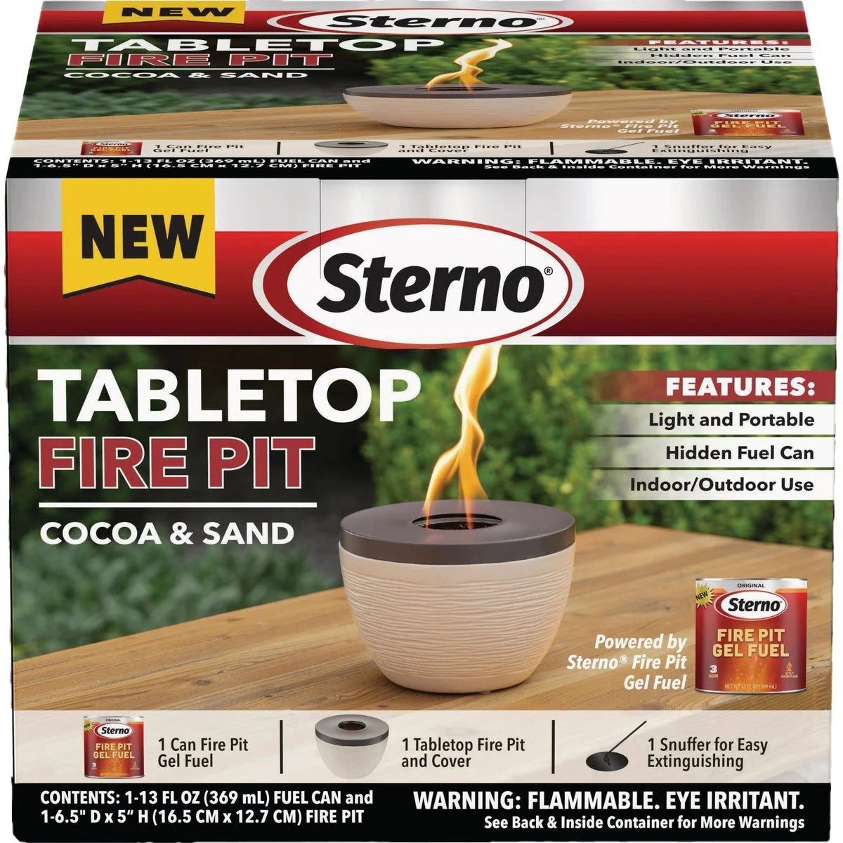 Elite Sterno Small Cocoa Sand with Dark Brown Lid Tabletop Fire Pit Organic