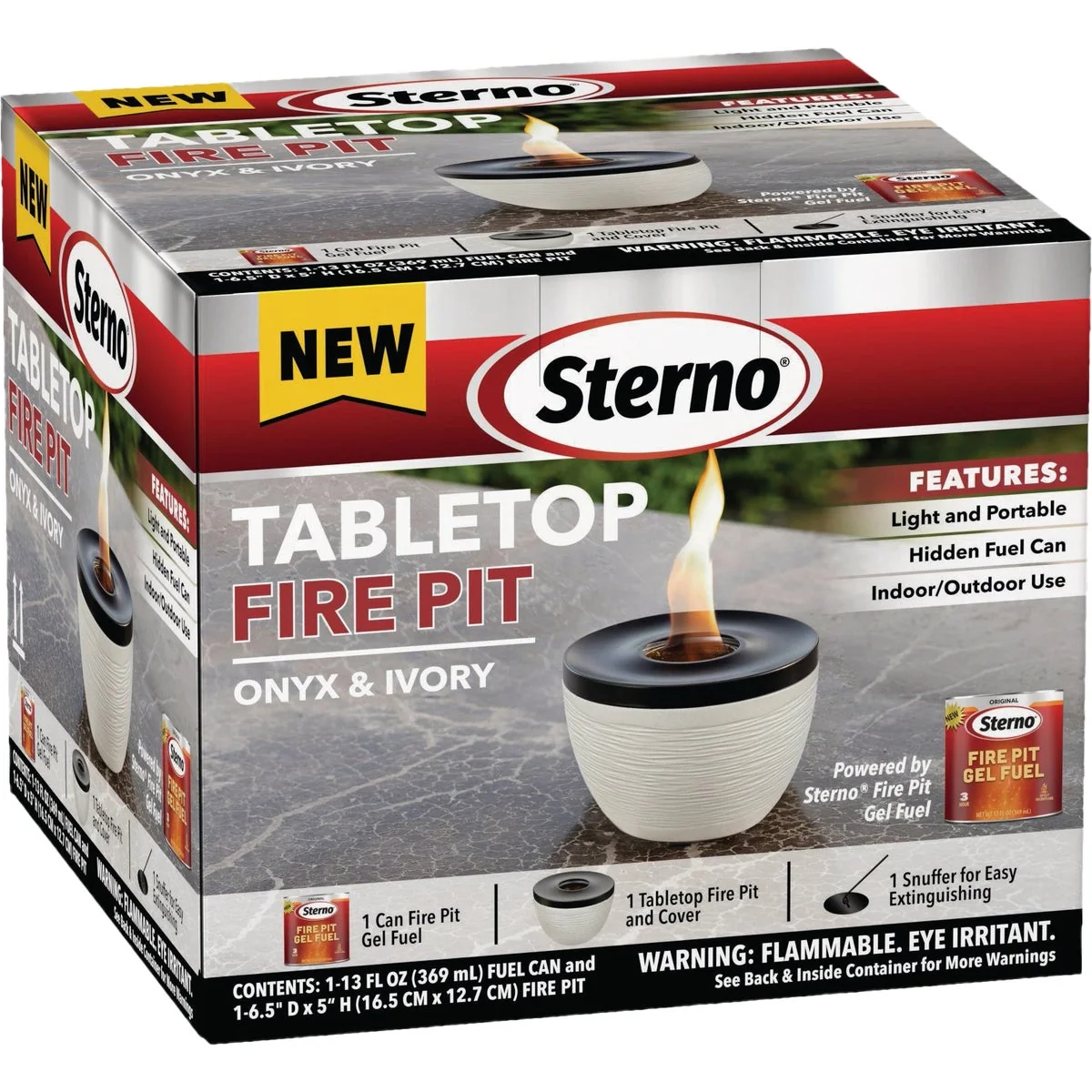 Smart Sterno Small Onyx with Black Lid Tabletop Fire Pit Next-Generation