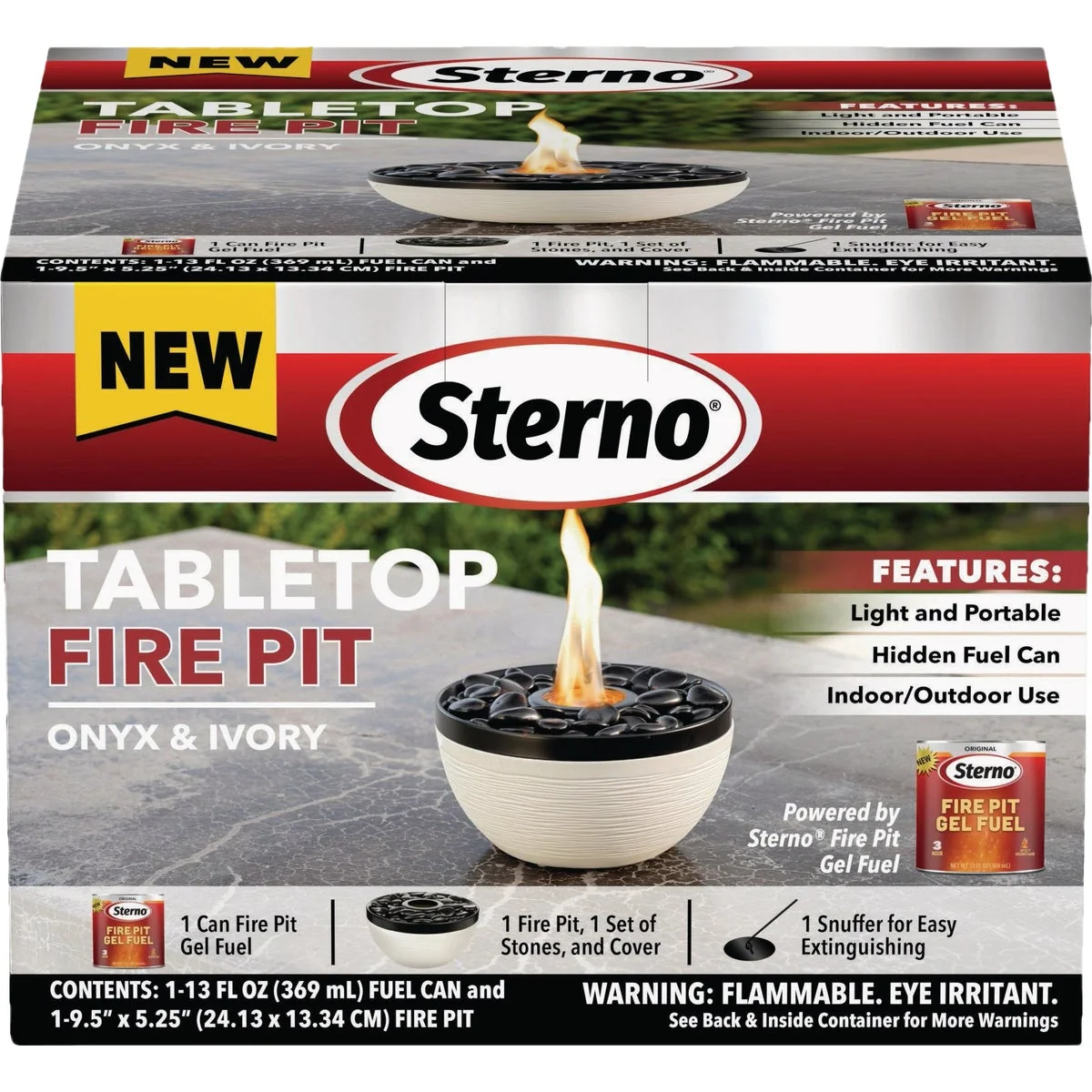 Solid Sterno Medium Onyx and Ivory with Black Lid Tabletop Fire Pit Flexible
