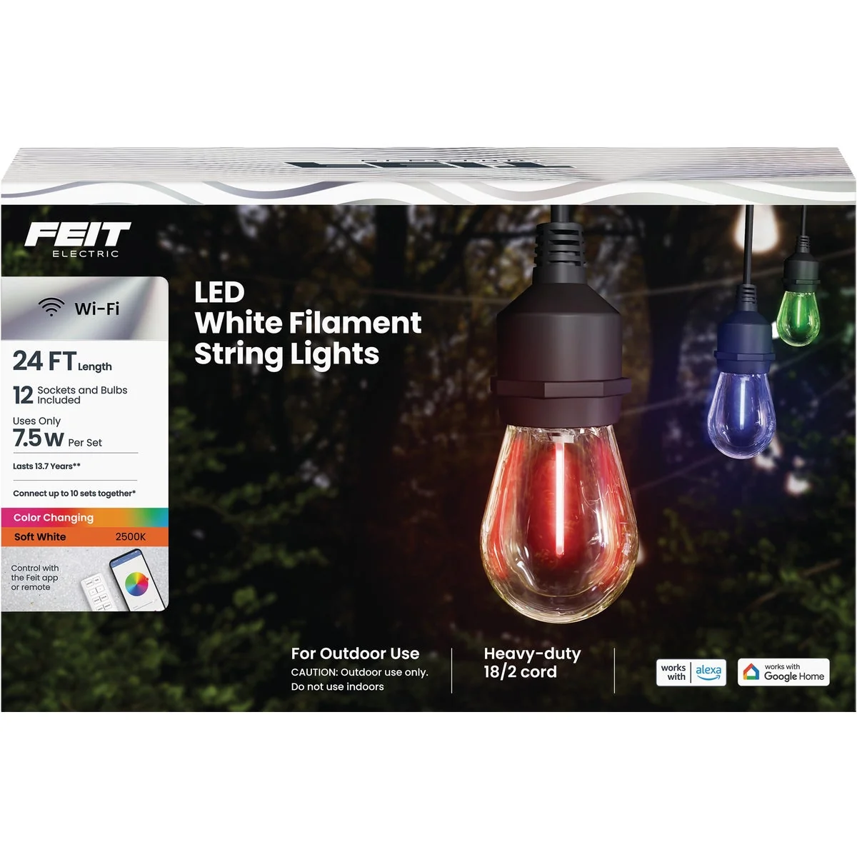 Modern Feit Electric 24 Ft. Smart Color White Filament String Light Set Functional