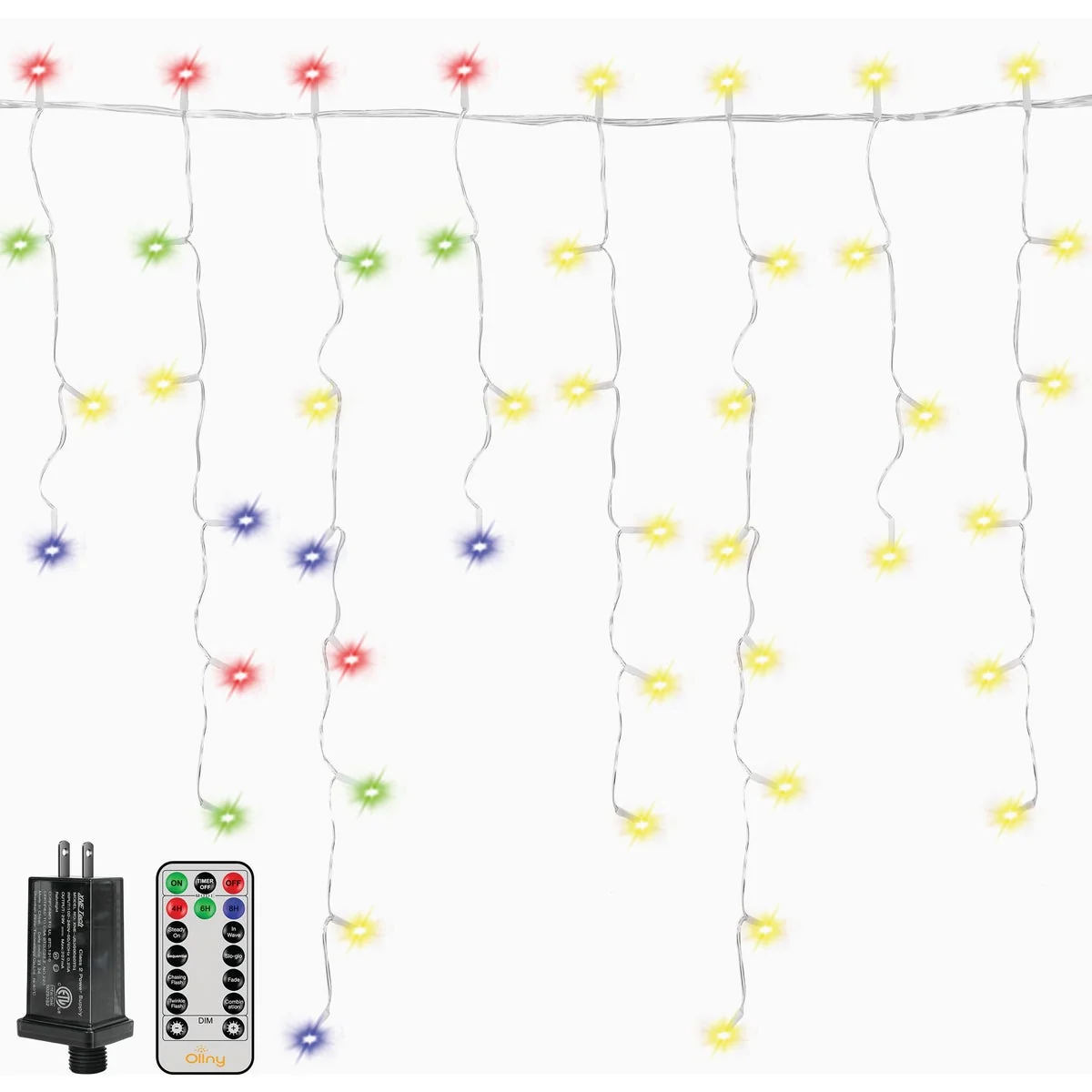 Premium Ollny Warm White Multi 306-Bulb LED Icicle Lights with Clear Cable Natural