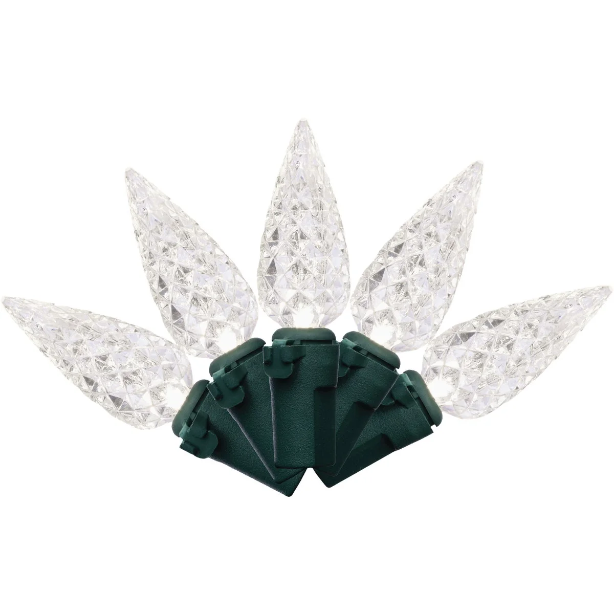 Classic Holiday Bright Lights Vibrant Pure White 100-Bulb C6 PS Faceted String Light Set Green