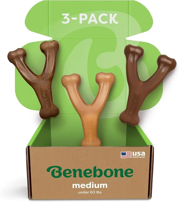 Powerful Medium 3-Pack Benebone Wishbone Durable Dog Chew Toy Unique