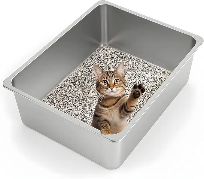 Verified Kirecoo Stainless Steel Cat Litter Box XL- Metal High Sided Cat Pan Large Green