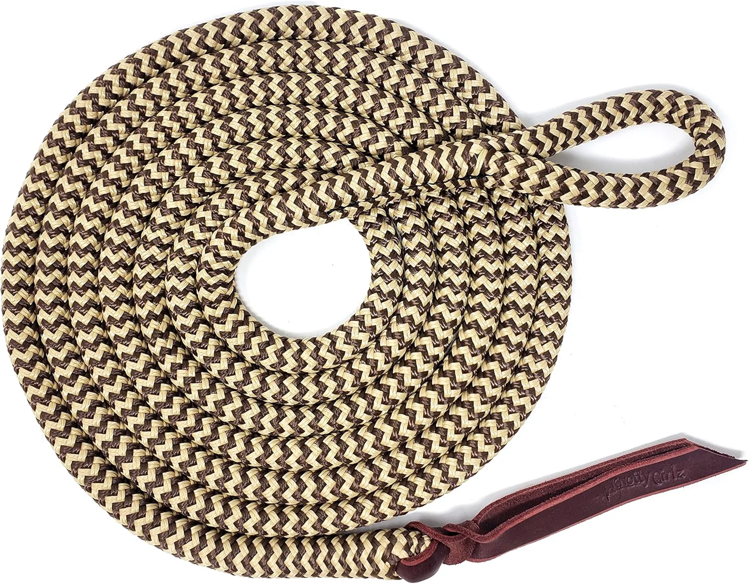 Prestigious Double Braid Lead Rope with Eye Splice Loop 12-14FT Lengths Brown with Beige 14 ft. Genuine