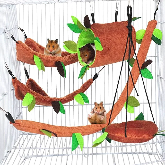 Responsible Hamiledyi 5PCS Hamster Hammock Sugar Glider Hammock Set Sugar Glider Cage Accessories Toys Small Animals Hanging Bed Hideout Tunnel Swing Rodent Iqammocking for Small Hamster Rat GerbilAbout ThisOverview Secure