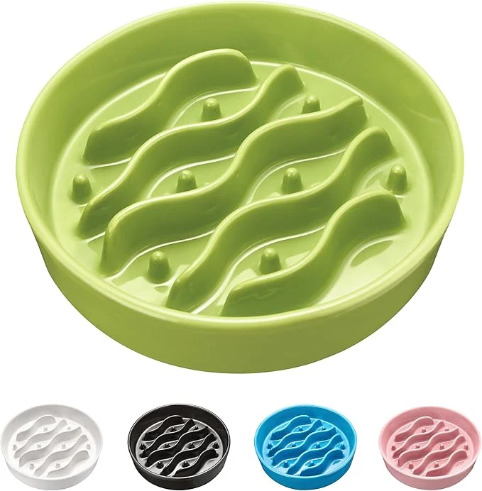 Original Design Ceramic Slow Feeder Dog Bowls for Medium and Large Dogs 2.0 Cups Dog Slow Feeder for Fast Eater 30oz 8in Lime GreenAbout ThisOverview Enhanced
