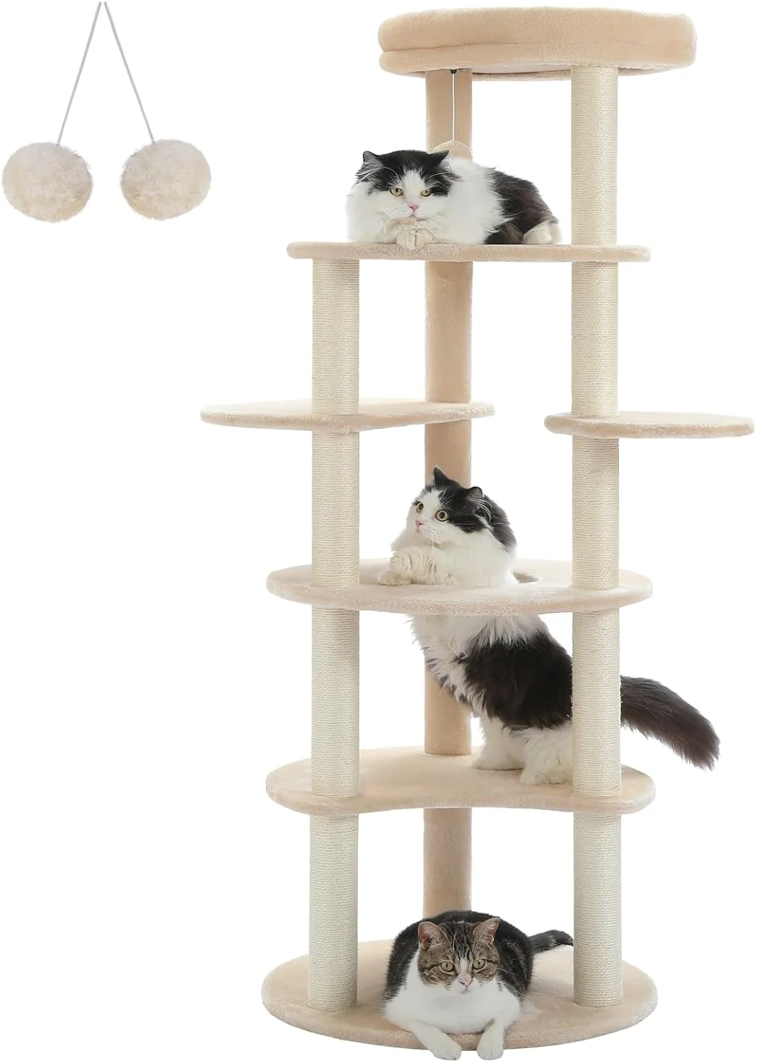 Professional PETEPELA 61 Cat Tree for Indoor Cats 6-Levels Cat Climbing Tower with 9 Sisal Scratching Posts and Replaceable Dangling Ball Top Perch Beige Exclusive