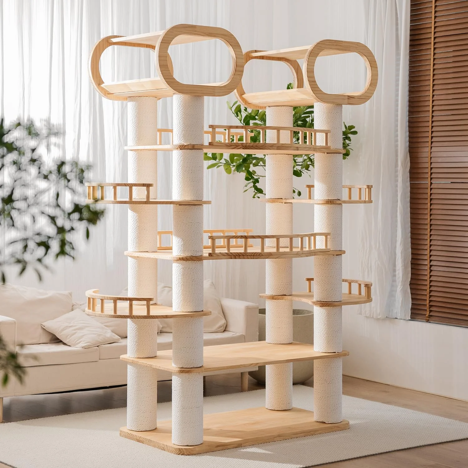 Versatile 77” Large Modern cat Tree Multi-Level Tall Solid Cat Tower Cat Furniture for Indoor Cats Huge Cat Condo for Multi-Cat Families Smooth