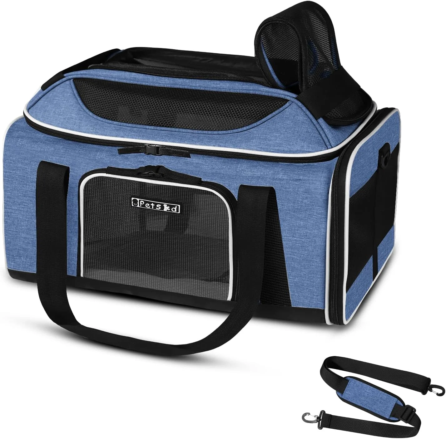 Selected Petskd Top-Expandable Pet Carrier 17x12x8.5 Inches JetBlue Allegiant Spirit Airline Soft-Sided Carrier for Small Cats and Dogs with Locking Safety Zippers and Anti-Scratch Mesh Blue Functional