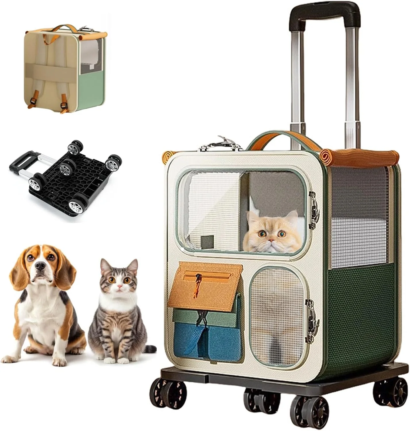 Trusted Cat Carrier with Wheels Soft Rolling Pets Carrier Collapsible on Wheel Pet Handbag Cats Backpack Dog Carriers up to 25 LBs Removable Cat Bag for Small Dogs Medium Cats Outing NOT for TSA Traditional