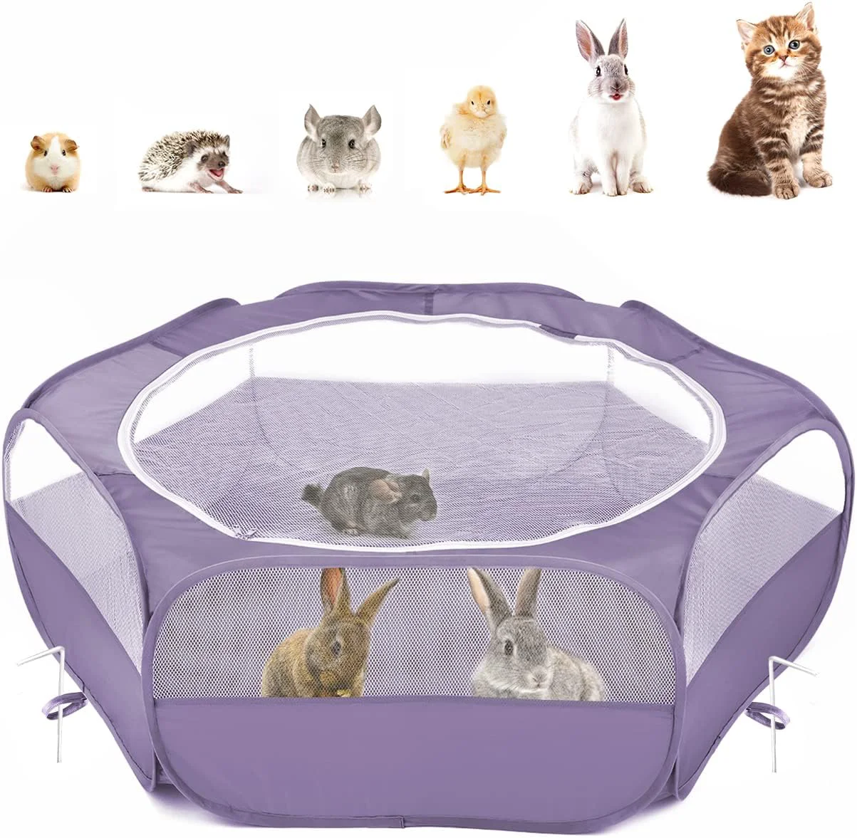 Dependable Pawaboo Small Animals Playpen Waterproof Small Pet Cage Tent with Zippered Cover Portable Outdoor Yard Fence with 3 Metal Rod for Chick Kitten Puppy Guinea Pig Rabbits Hamster Chinchillas Purple Flexible