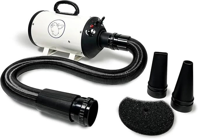 Fine Flying Pig High Velocity Dog Pet Grooming Dryer w Heater Flying One White w Purple Logo Refined