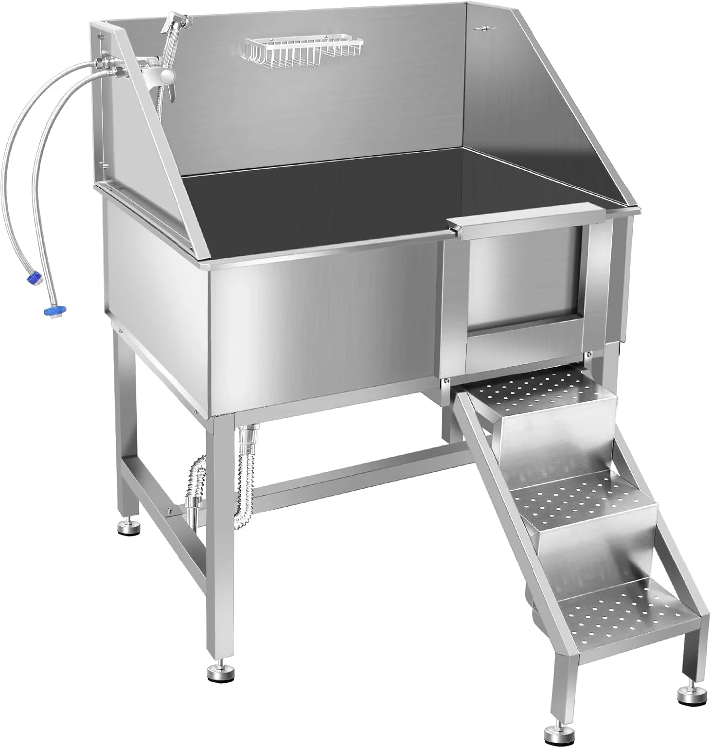 Proven 38 Pet Dog Bathing Station W Stairs Professional Stainless Steel Dog Grooming Tub W Soap Box Faucet Rich Accessory Dog Bathtub for Large Medium Small Pets Washing Sink for Home R-RAMP Pure