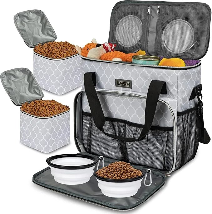 Next-Generation BAGLHER Dog Travel Bag Pet Travel Bag ALL Pet Travel Supplies With 2 Pet Food Containers and 2 Collapsible Silicone Bowls Essential Kits for Pet Travel DLwhiteAbout This Healthy