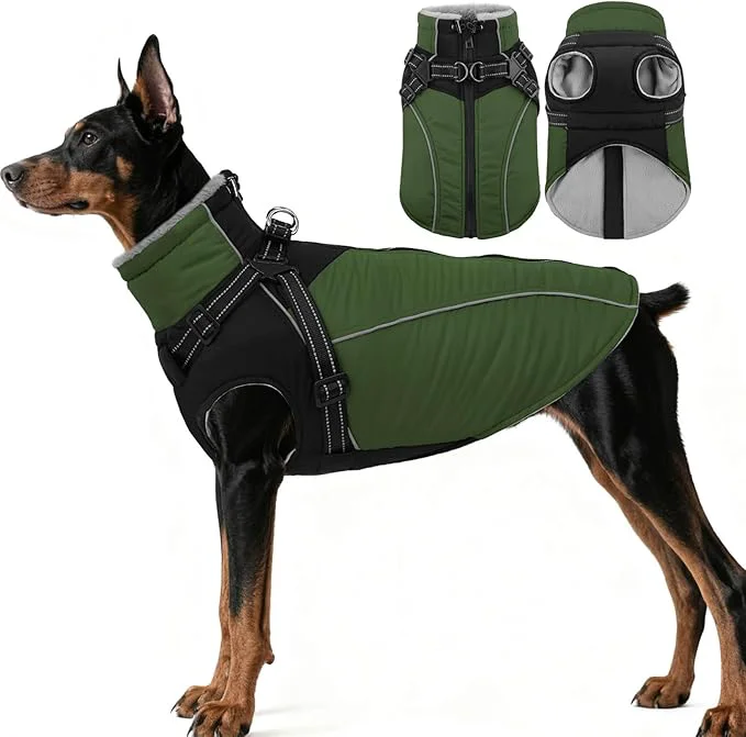 Long-Lasting ASENKU Reflective Dog Coat with Built-in Harness Windproof Fleece-Lined Dog Jacket for Small Medium Large Dogs Warm Winter Vest with Turtleneck Zipper Green XL About ThisOverview Breathable