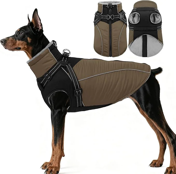 Superior ASENKU Reflective Dog Coat with Built-in Harness Windproof Fleece-Lined Dog Jacket for Small Medium Large Dogs Warm Winter Vest with Turtleneck Zipper Khaki 2XL About ThisOverview Enhanced