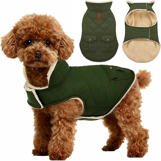 Long-Lasting ASENKU Warm Dog Winter Coat Waterproof Dog Coat for Cold Weather Fleece Dogs Jacket with Ultra Thick Plush Lining Leash Hole Storage Pockets for Medium Dogs Green Medium About ThisOverview World-Class
