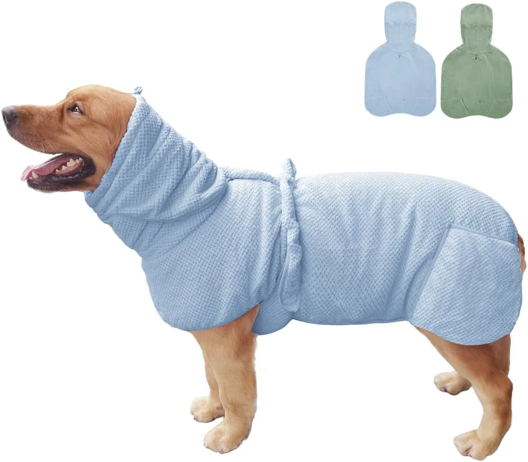 Specialty Medium to Large Size Dog Bathrobe Quick Drying Super Absorbent Used for After Bathing Warm Dog Towels Adjustable Hoodies and Belts for Pet Dogs Bath Clothes Products Blue Jacquard 5XL Enhanced