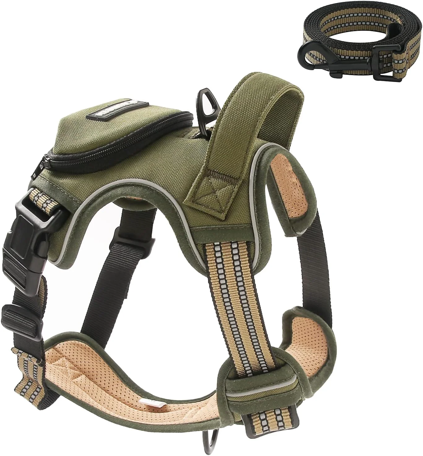 Effective No Pull Dog Harness for Medium Dogs Adjustable No Choke Pet Vest with Dog Leash Fit Smart Reflective Pet Walking Harness for Training Easy Control Soft Handle Green M First-Class