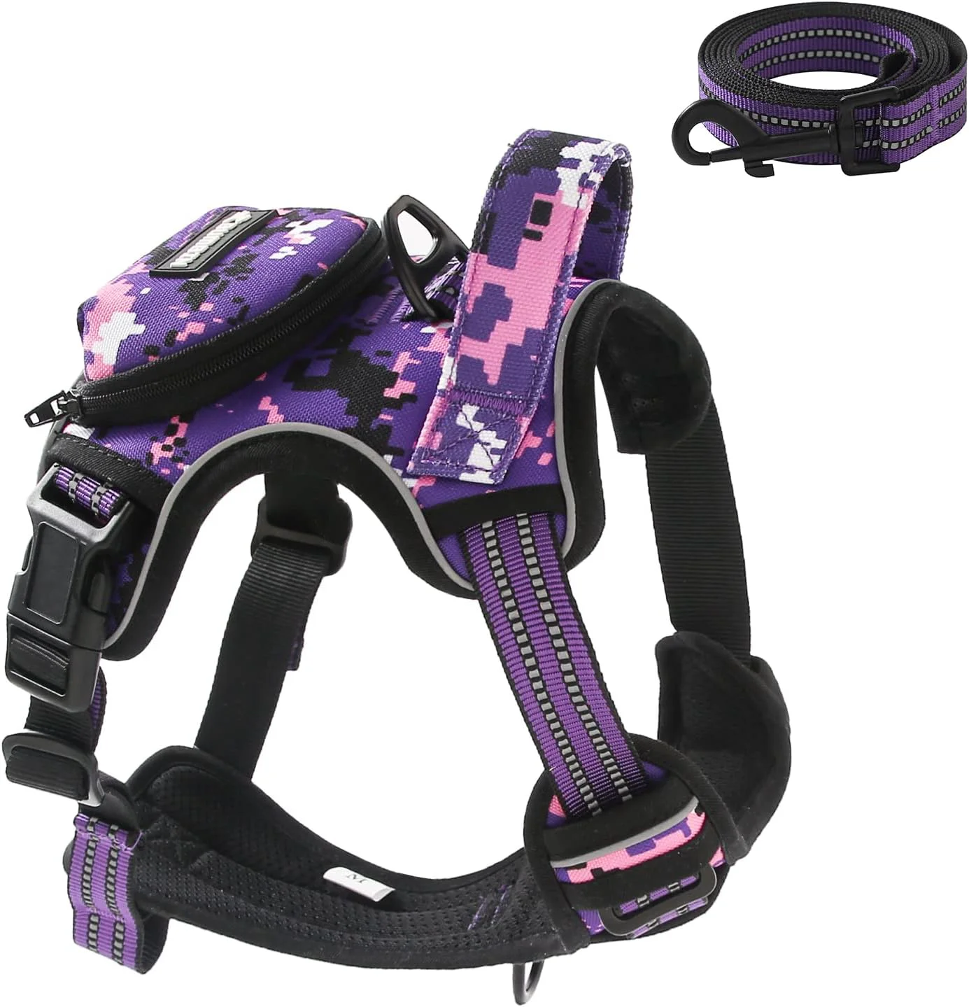 Effective No Pull Dog Harness for Large Dogs Adjustable No Choke Pet Vest with Dog Leash Fit Smart Reflective Pet Walking Harness for Training Easy Control Soft Handle Purple Camo XL Outstanding
