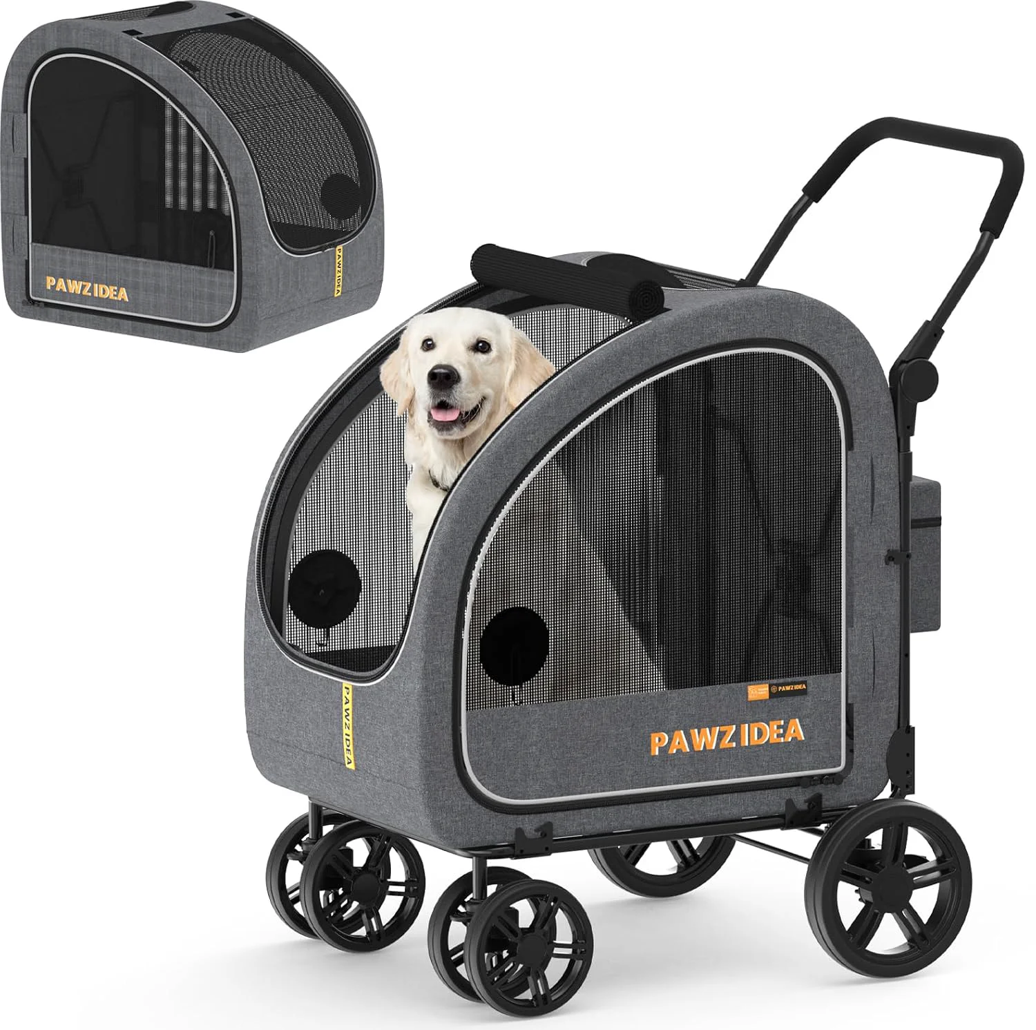 Prestigious PAWZIDEA Dog Stroller for Large Dogs Pet Stroller with Detachable Carrier for Portable Dog Crate for Car Seat Foldable Dogs Jogger Strollers All Terrain 9 Wheels Adjustable Handle Up to 80lbs Green