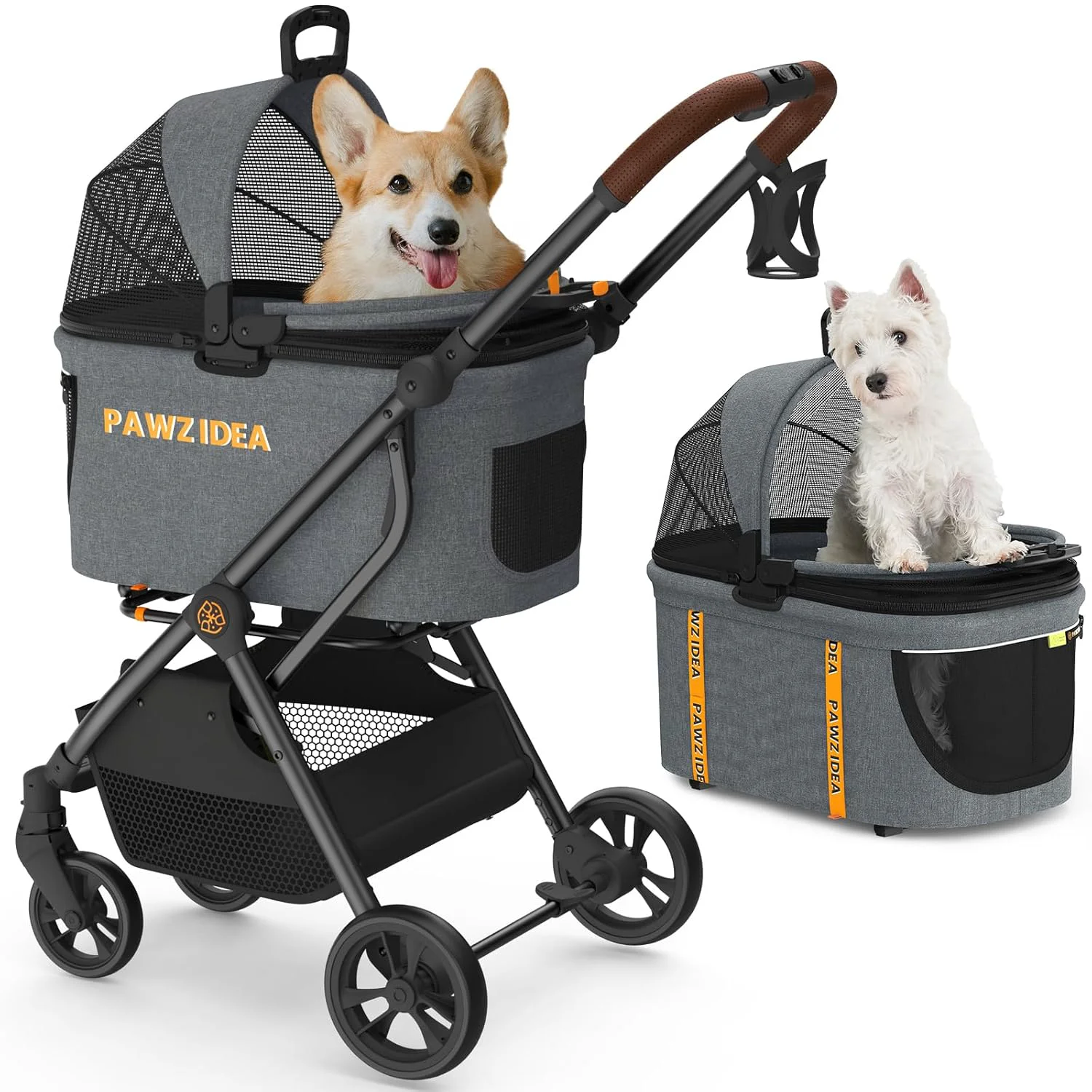 Exclusive PAWZIDEA Pet Stroller 4 in 1 Dog Strollers for Small Medium Dogs with Detachable Carrier Easy Lock Canopy Seatbelt Puppy Car Seat Cozy House Foldable Lightweight Jogger Cat Stroller 4 Wheels Functional