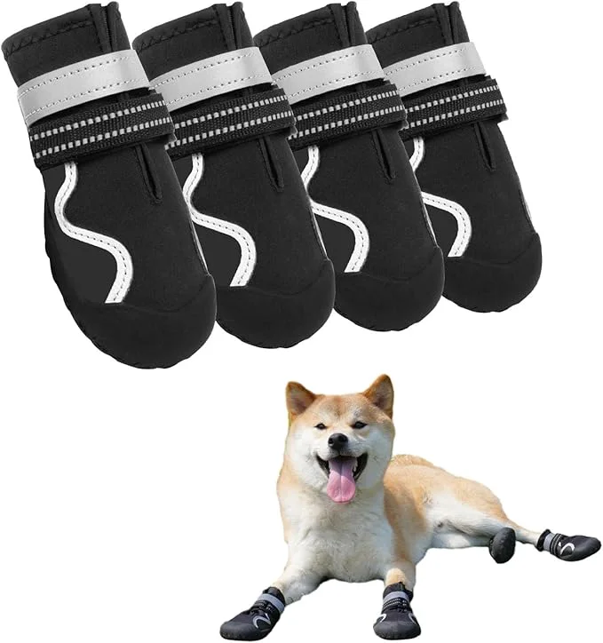 Verified Dog Shoes Small Medium Large Size Dogs Puppy Booties Paw Protector for Hot Pavement Non-Slip Waterproof Rubber Reflective Strapped Boots Black Size 7 3.2 2.8 L W for 63-75lbs About ThisOverview High-Grade