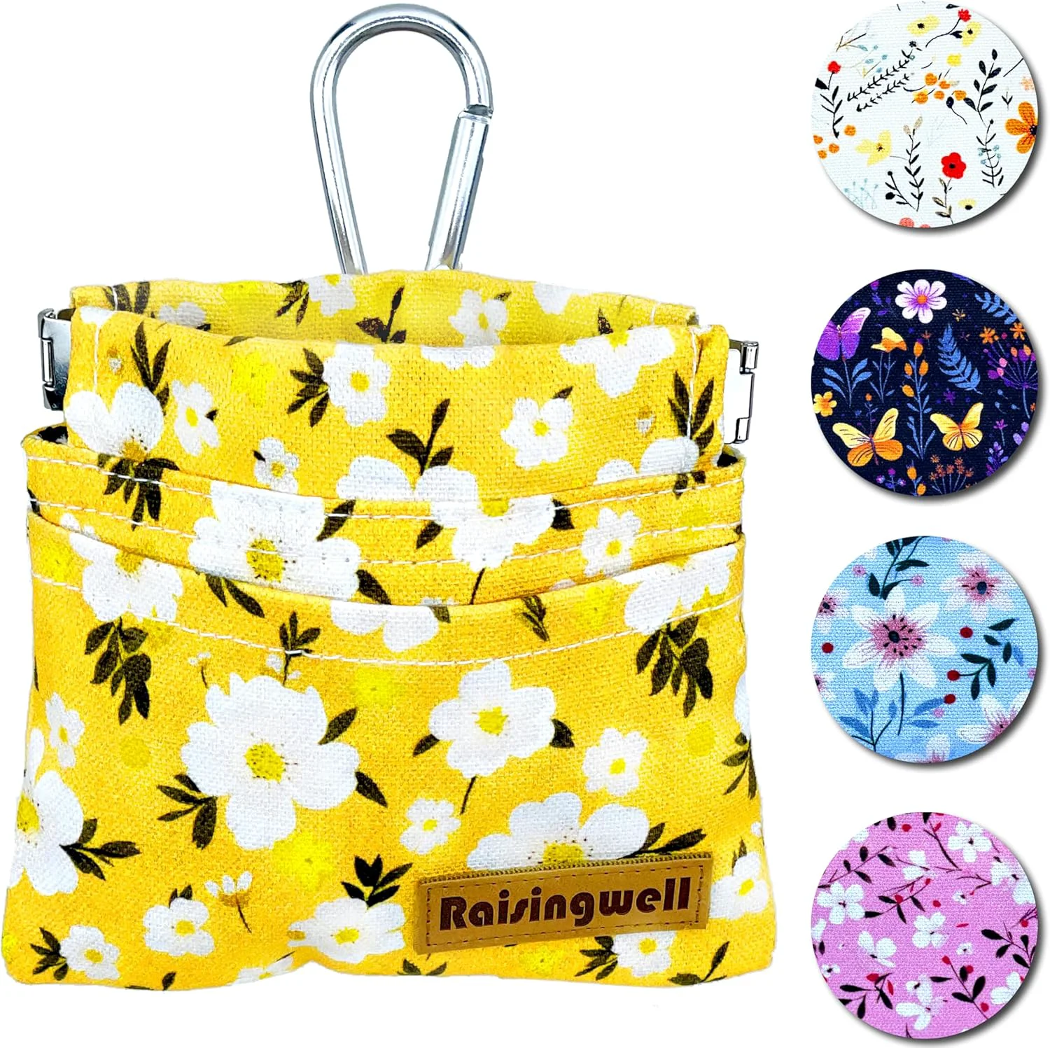World-Class Dog Treat Pouch Pocket Sized Pet Training Pouch Cotton Fabric Hand Yellow Flower Dog Walking Bag with Carabiner Self-Closing Pet Feed Snack Reward for Puppy Travel or Outdoor Use Quality