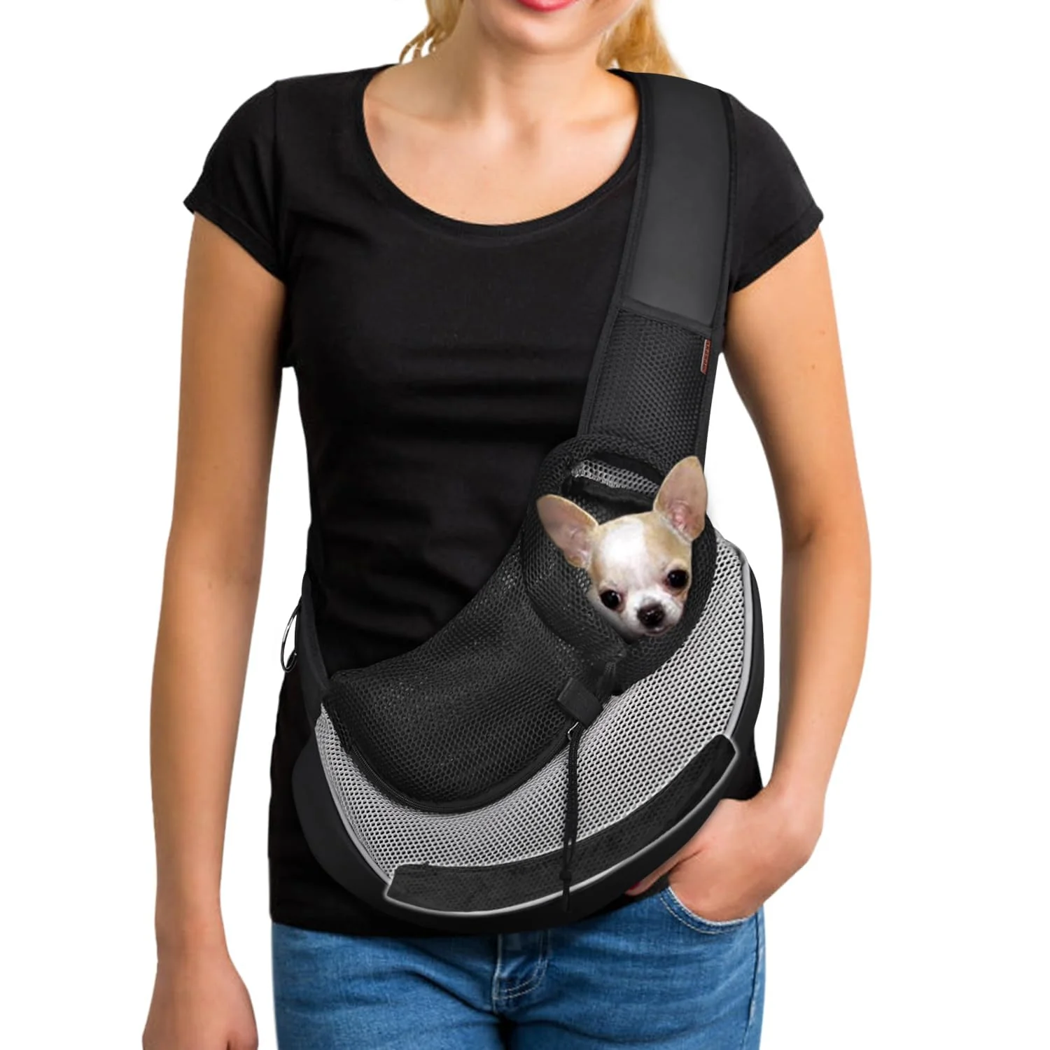Breathable YUDODO Pet Sling Carrier for Small Dogs Cats – Hands- Carrier with Safety Hook Reflective Strip Gray 3.0 S Consistent