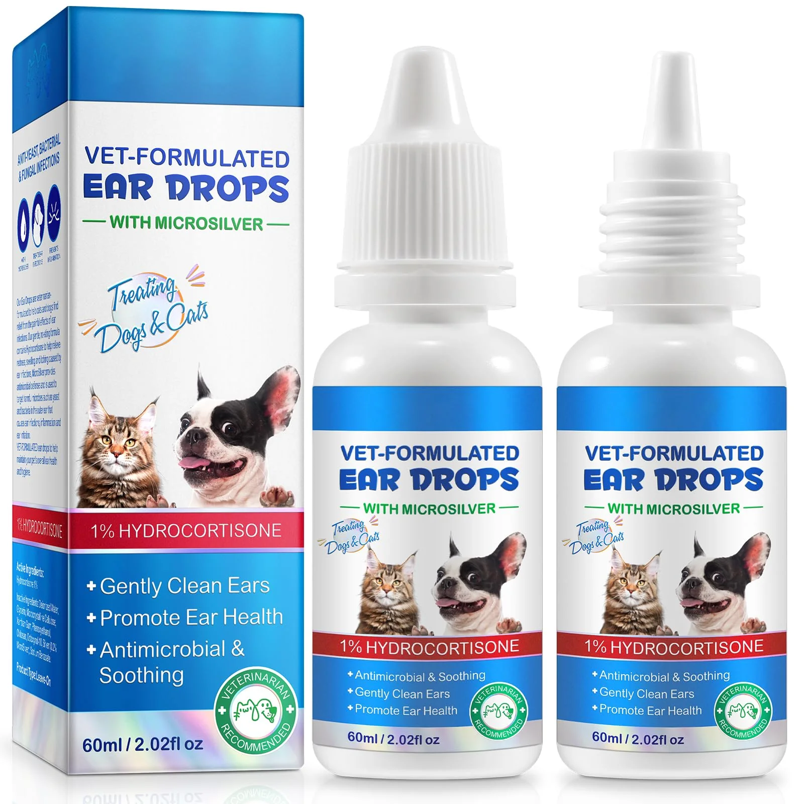Premium Material bnHUlMXw 2Pack Ear Infection Treatment Drops for Dogs Cats – 1 Hydrocortisone Itch Relief 2 fl oz Modern