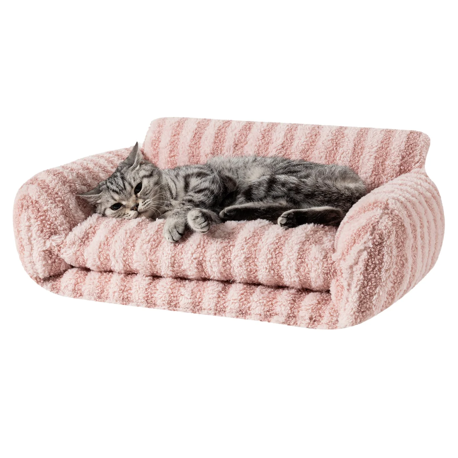 Consistent Hollypet Cat Bed – Fluffy Plush Double-Layer Orthopedic Nest for Small Cats Dogs Pink 21x15x8 in Breathable