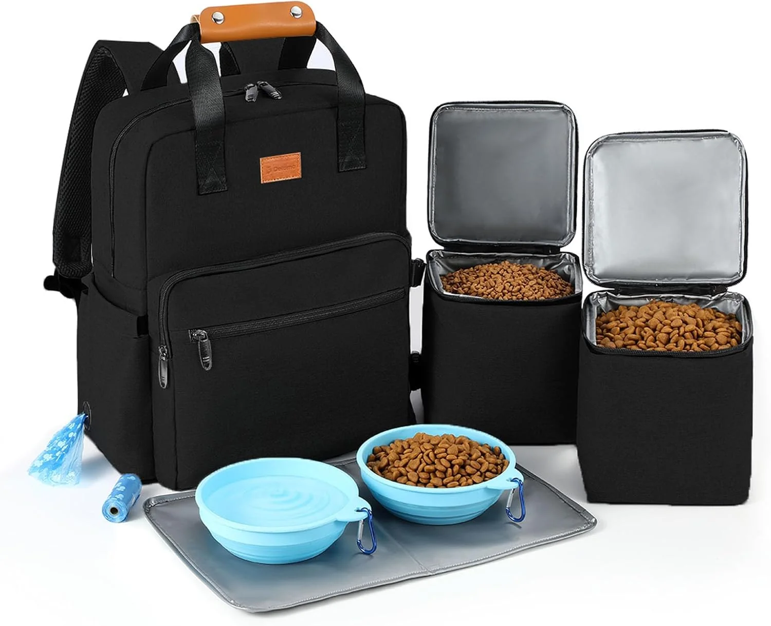 Lightweight Dog Travel Bag 25L Airline Dog Travel Backpack for Pet Travel Accessories with 2 Food Storage Containers 2 Foldable Bowls for Short Trips Black Artisan