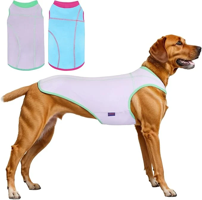 Eco-Friendly 2 Pack Dog Summer Clothes Color Blocking Dog Shirts for Medium Large Dogs Stretchable Doggy Cooling Vest Breathable Sun Protection Shirt Fashion Bright Color for Boys GirlsAbout ThisOverview Stylish