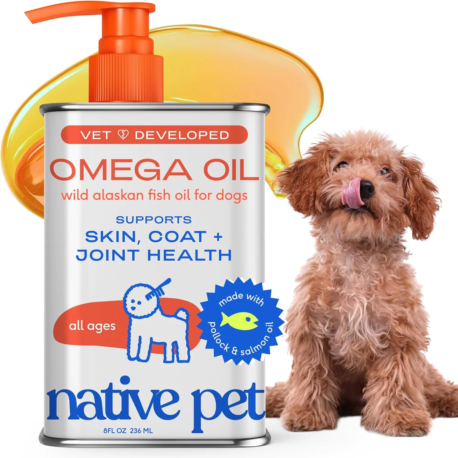 Environmentally Friendly Native Pet Omega 3 Fish Oil for Dogs Cats – Promotes Healthy Skin Shiny Coat Strong Joints – Made with Wild Alaskan Salmon Oil for Dogs – Tasty Fast-Absorbing Omega 3 6 9 Liquid Supplement- 8oz Trendy