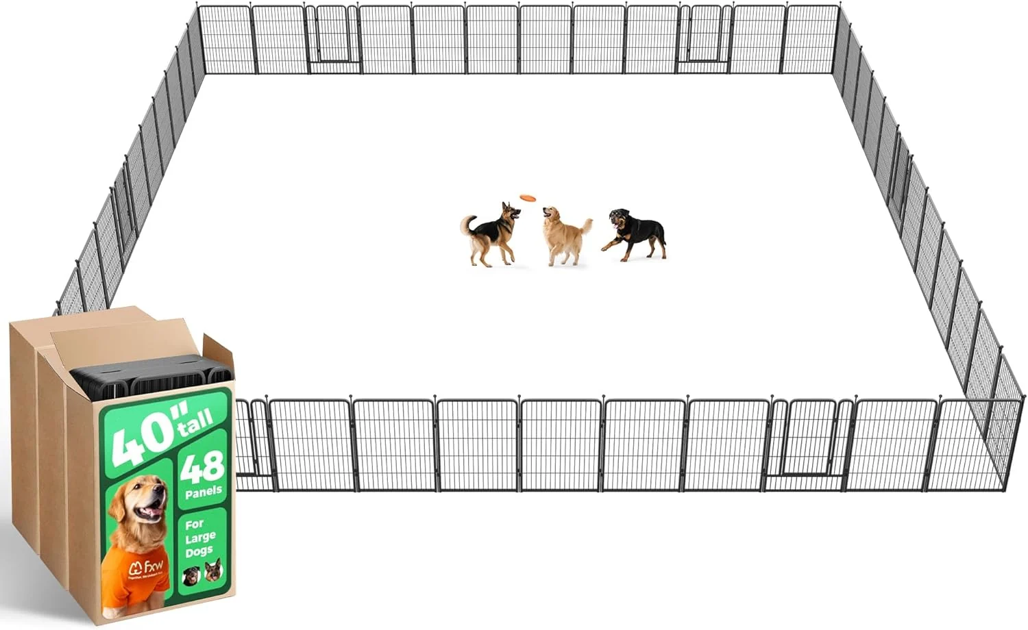 Official FXW Rollick Unleashed Dog Playpen for Indoor Yard RV Camping 40 inch 48 Panels for Medium and Large Dogs Black│Patented Exceptional
