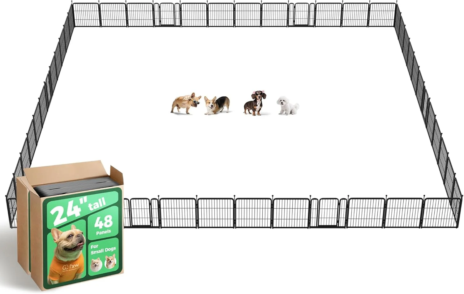 Authentic FXW Rollick Unleashed Dog Playpen for Indoor Yard RV Camping 24 inch 48 Panels for Small and Puppy Dogs Black│Patented Selected